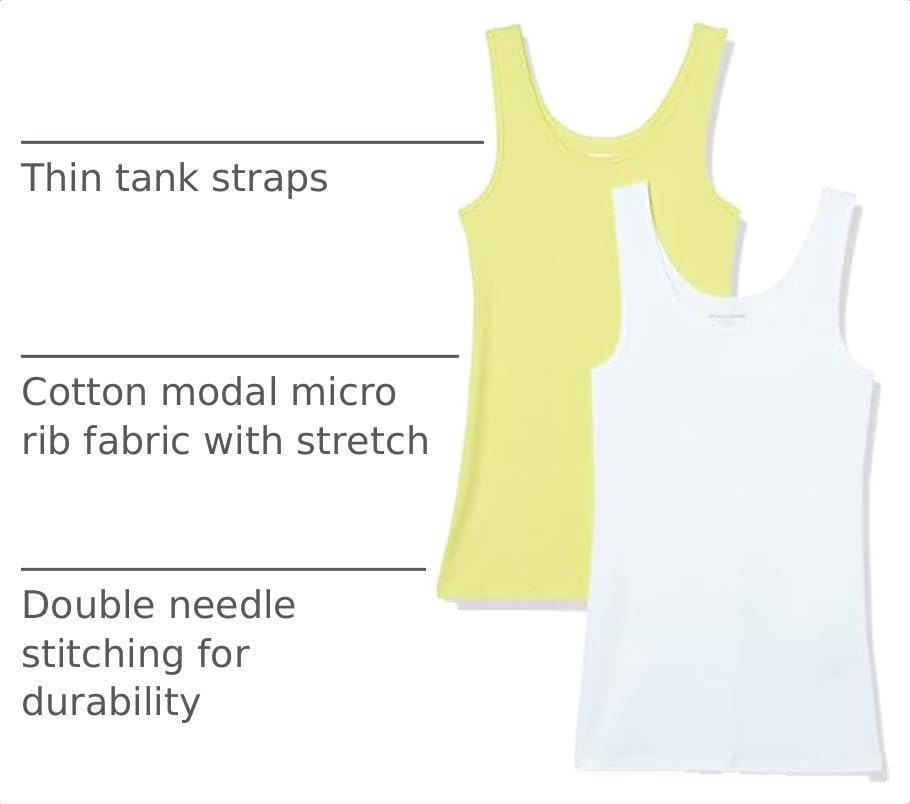 Image of Amazon Essentials Women's Slim-Fit Ribbed Scoop Neck Tank Tops, Pack of 2