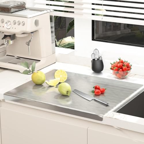 Stainless Steel Cutting Boards for Kitchen, 304 Stainless Chopping Board, Non-Slip Metal Cutting Board for Meat, Fruits, Vegetables, and Baking Food Grade Double-Sided Cutting Boards (40 * 50cm)