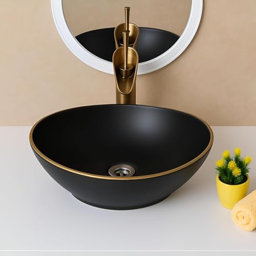 Image of Modern Designer Ceramic Wash Basin, Table Top Vessel Sink for Bathroom, Hotel & Home, Elegant Over Counter Vanity Basin, 16 x 13 x 5.5 Inch