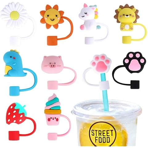 Silicone Straw Tips Cover 10 Pcs Cute Reusable Drinking Straw Tips Lids Dust-Proof Straw Plugs for 1/4inch(8mm) Straw Tips for Decor Outdoor Cover