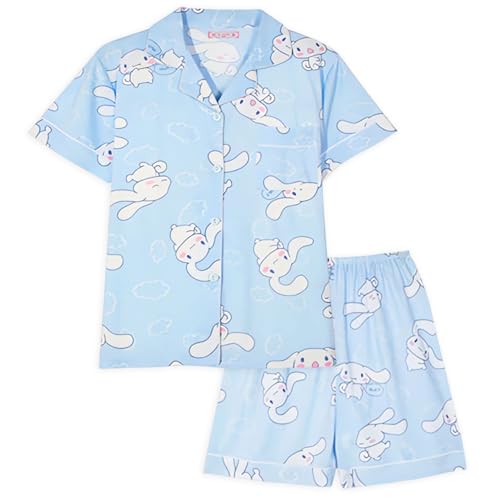 TradWloth Cute Womens Pajama Sets Cartoon Print Sleepwear Short Sleeve Shirt and Casual Short - 2 Piece Blue