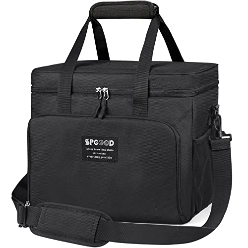 SPGOOD Kühltasche 20/30/40L Thermotasche Picknicktasche Groß Isoliert Faltbar Gefriertasche Warmhaltetasche Lunchtasche Tiefkühltasche Cooler Bag Einkaufstasche für Strand/Camping/BBQ (Schwarz 30L) 1