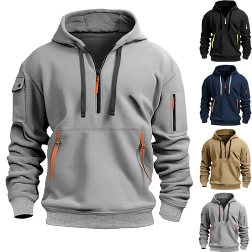 Genérico Felpe con cappuccio Uomo Hoodies Sportiva Felpa Mezza Cerniera Manica Lunga Giacca Sportiva Sweatshirt Abbigliamento Lavoro Uomo Sweatshirt Jersey Trekking con Tasche, Grigio, M
