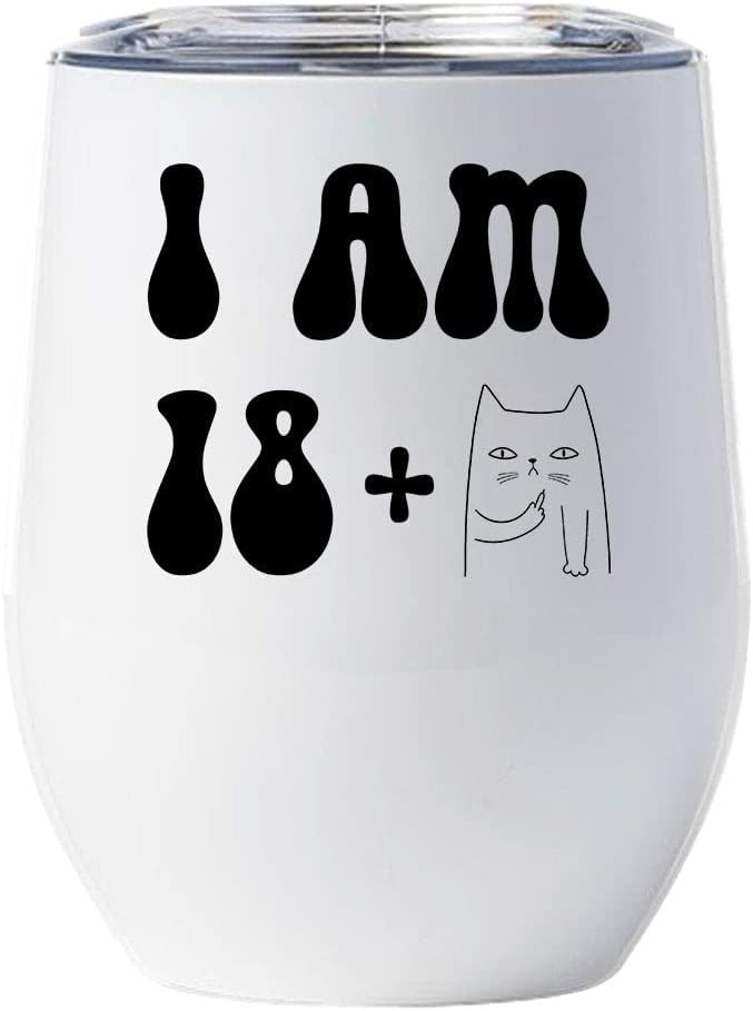 25 Birthday Tumbler 12oz With Lid Gift For Women - 24 Plus One Cat Middle Finger Funny Wine Glass Mug - 25th Bday Coffe Cup Stainless Steel - I Turn 25 Year Old Cute Kitties Men Tumblers Chritmas