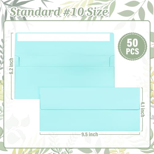 Image of 50 Pcs #10 Light Blue Envelopes Letter Size Self Seal, Business Envelopes