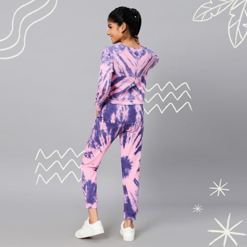 Image of TeenTrums Tie Dye Black Co-ord Set with Boat Neck Tshirt & Joggers, 100% Cotton, Fashion for Youth, Stylish Teen Fashion Collection, Tie Dye Set of Top & Bottom for Girls, Age 05 to 16 Years