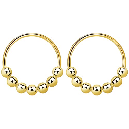Tienda 2 aros nariz, plata de ley 925, color dorado con siete bolas pequeñas de cierre, 9mm diámetro, finos 0,6mm grosor.