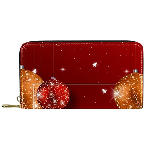 Portafoglio con cerniera lucida palla appesa fiocchi di neve Multicolore in classico lungo rosso pelle