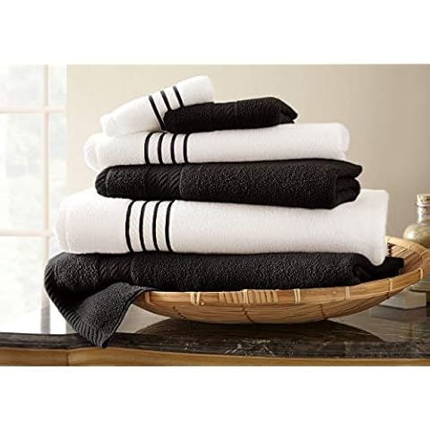 Pacific Coast Textiles Quick Dry Stripe/Contrast Towel Set, Black, 6-Piece Cover