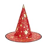 Century Star Witch Hat for Women Halloween Wizard Hat with Gold Star Party Hats for Adults Halloween Costume Accessories Red One Size