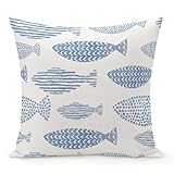 Jiaopenyou Throw Pillow Cover 16x16 Inch,Watercolor Blue Fish Throw Pillow Case,Home Decor Cushion Covers for Sofa Living Room Couch Bed