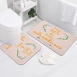 FALOME Tapis de Bain et Contour en Microfibre 100 % ,Mots calligraphiques d'aventure Bois et flèche sur Fond pointillé Grunge Vert souci,Antidérapant Absorbants Lavable Tapis de Bain et Contour WC
