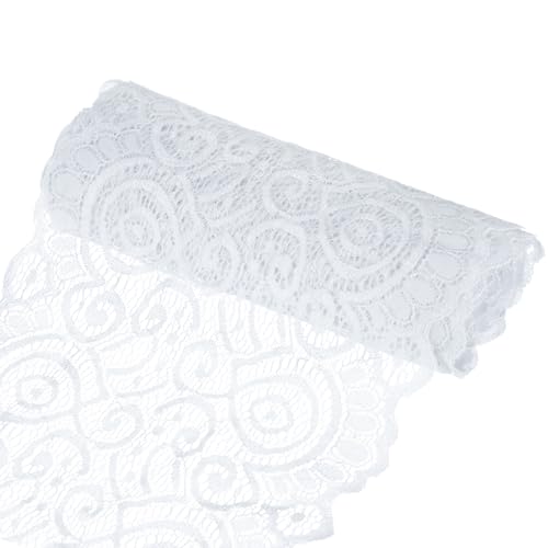 M METERXITY 15-Yard 7.1 Inch Wide Elastic Lace Fabric, Ribbon Stretchy Trim Lace W Floral Pattern for Bridal Wedding Decorations/Garment/Dress Sewing/DIY Crafts/Gift Bouquet [White]
