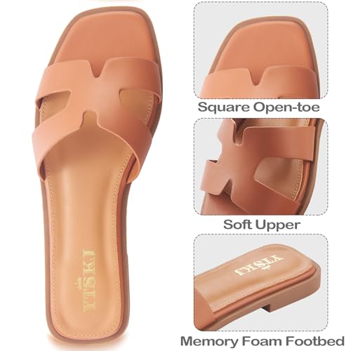 Image of Sandals for Women Dressy Comfortable Flat Open Toe Casual Cute Trendy Shoes Soft Faux Leather Slip On Ladies Slides for Summer