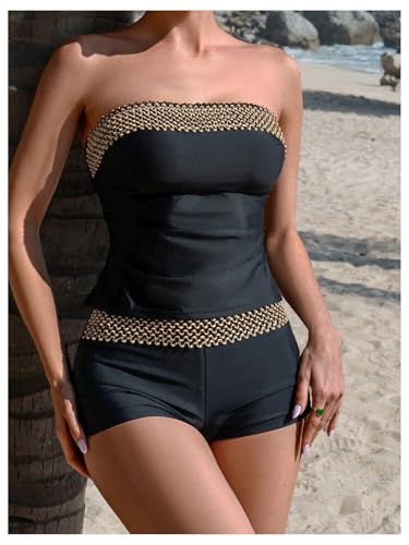 Milumia Women's 2 Piece Tankini Set Strapless Bandeau Boyshorts Swimsuit2