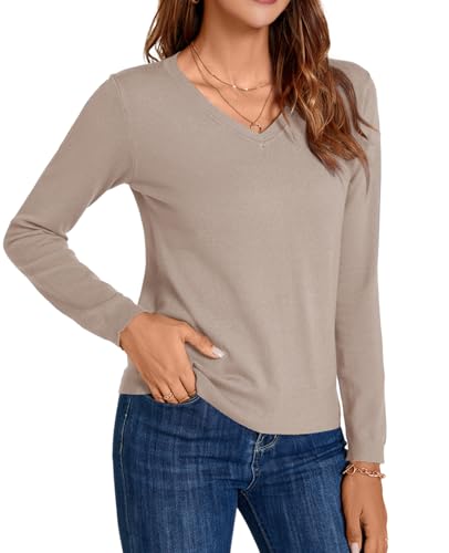Image of MINTLIMIT Lightweight Sweaters for Women 2024 Casual Fall Long Sleeve Shirts Blouse Knit V Neck Pullover Sweater Tops