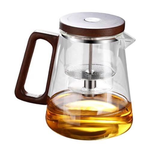 Tetera - Recipiente de infusión transparente, hervidor de té de clase de 800 ml, infusor de bebidas calientes resistente al calor con colador y mango de madera, olla colador de té para filtración y