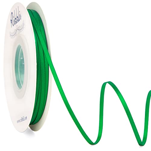 Ribbli Emerald Green Double Faced Satin Ribbon,1/8” x Continuous 50 Yards,Use for Bows Bouquet,Gift Wrapping,Wedding Card Decoration,Floral Arrangement