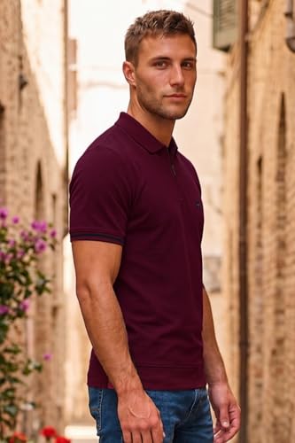 Image of Louis Philippe Men's Slim Fit Zipper Polo T-Shirt in 100% Cotton Pique Fabric for Casual Wear