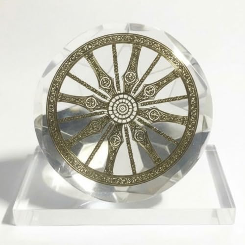 Image of Gold Plated Konark Sun Temple Wheel Handricrafted in Crystal Base Tabletop Showpiece Figurine