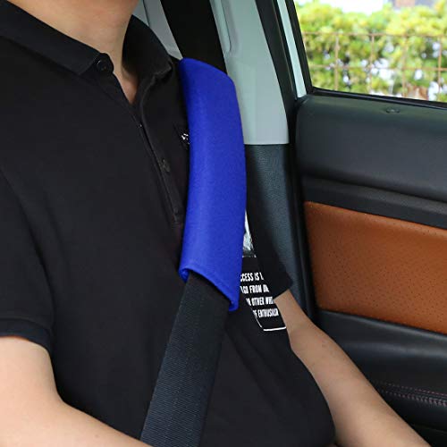 X Autohaux 4Pcs Universal Blue Car Safety Seat Belt Pads Cover With Soft Polyester Fiber Auto Seatbelt Shoulder Pad For More Comfortable Driving #TOP4