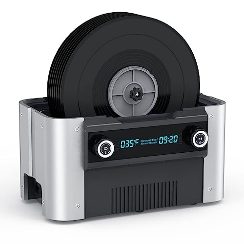 CAFIEDR - CAFIEDR Nettoyeur à ultrasons, 6 L, nettoyeur de vinyle à ultrasons, 7-12 pouces, 10 disques vinyles, machine de nettoyage de vinyle à ultrasons, 240 W, nettoyeur de disques à ultrasons avec support