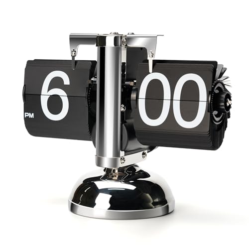 Frdhee Tischuhr Vintage Retro Flip Uhr Retro-Flip-Down-Uhr Mit GroßEn Ziffern Tischuhr Digital Mit Batterie Betrieb FüR Wohnzimmer Arbeitszimmer Und BüRodekoration (Schwarz)