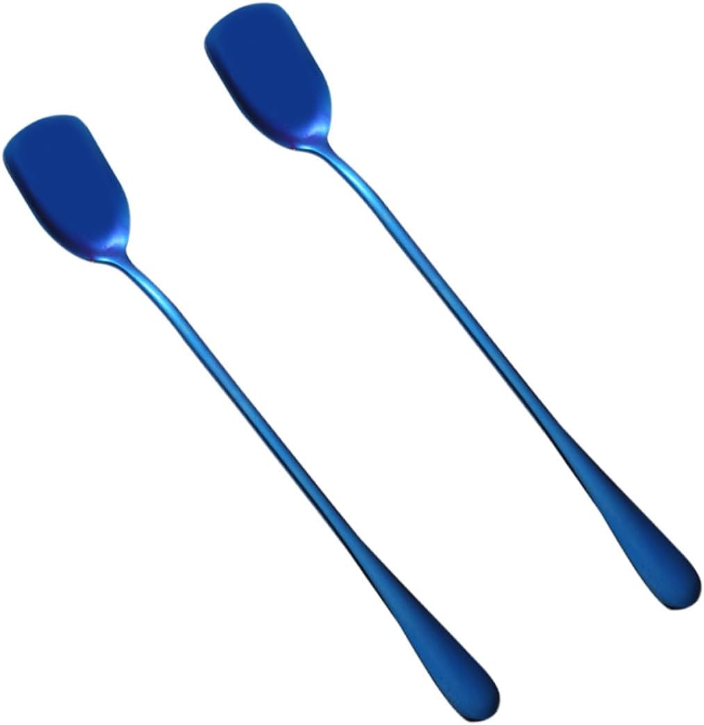 6pcs Stainless Steel Ice Spoon and Long Handle Stirring Spoon Set Blue for Ice Cream and Cocktails, Sturdy Bar Utensils for Home and Entertaining