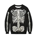 Boniyami Unisex Halloween Skeleton Costumes 3D Print Graphic Crewneck Pullover Sweatshirts Black XXL