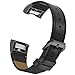 Simpeak Leather Band Compatible with Fitbit Charge 2, Genuine Leather Wristband Strap Replacement for Fitbit Charge 2, Black Band+Black Adaptor