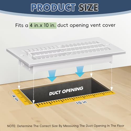 4 x10 Floor Registers, Floor Vent Covers 4 Pack, Heavy Duty Steel Walkable Vent Covers for Home Floor, Easy Adjust Air Supply Lever, for for Wall or Ceiling, White with Screws by BYEWIRE - Used condition - Image 2