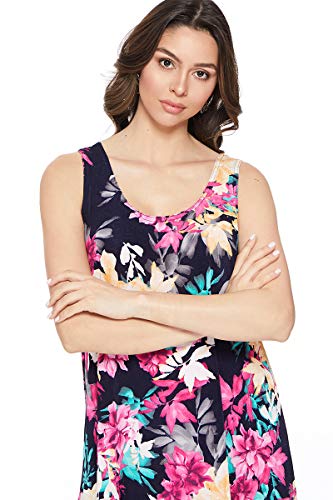 Jostar Women's Tank Mini Dress - Sleeveless Basic Stretch Casual Scoop Neck Print T Shirt Short One Piece 7003Bn-Trp1-W214-Pnk L #TOP3