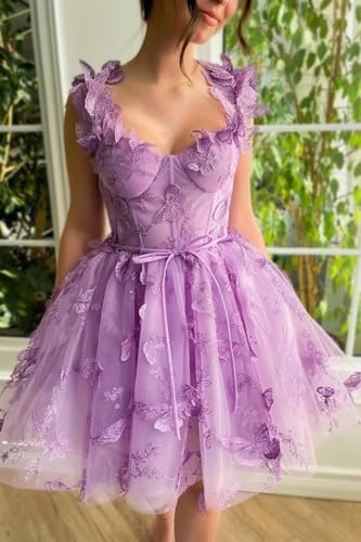 3D Butterfly Lace Applique Tulle Homecoming Dresses Sweetheart Mini Prom Cocktail Party Gowns for Teens2