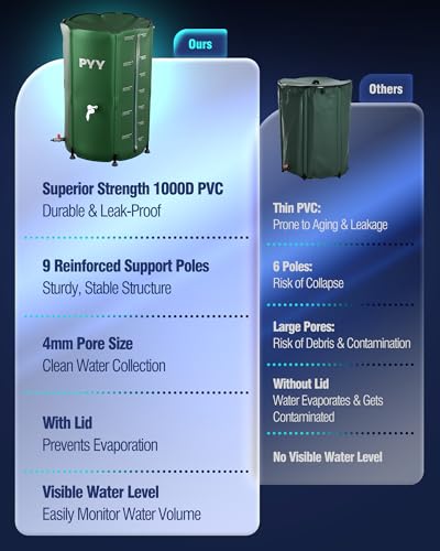PYY Rain Water Collection Barrel - 100 Gallon Green Large Water Storage Tank with Spigots, Portable Rain Catcher to Collect Rainwater from Gutter, Plastic Rain Catchment System with Collapsible Bucket