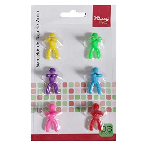 Marcador De Silicone Taca Vinho 6 Pecas 3cm Copos Colorido Bonecos