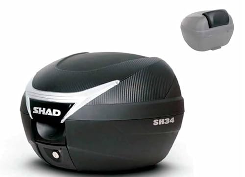 SH 34 Top Case Carbon Topcase 34 Liter Motorroller Motorrad mit Universalplatte und Rückenlehne gratis kompatibel mit Shad Halterungen
