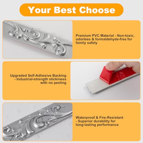 16.4FT x 1.02'' Silver Peel and Stick Crown Molding Trim – Flexible Mirror Trim Peel and Stick, Self-Adhesive Decorative Edge for Frames & Cabinets - Image 4