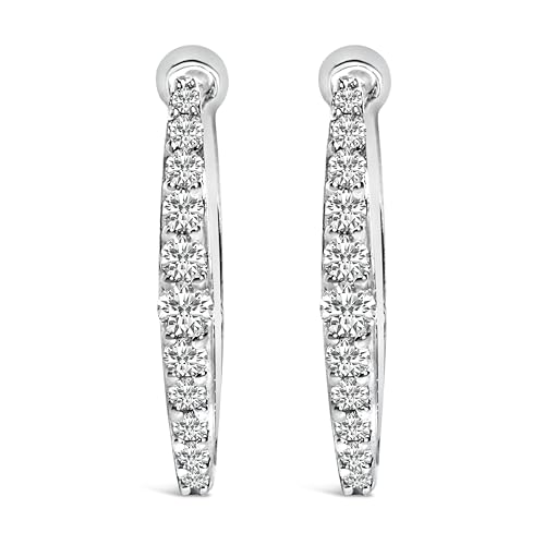 10K White Gold 1/4 Cttw Lab Grown Diamond Heart Shaped Huggy Hoop Earrings