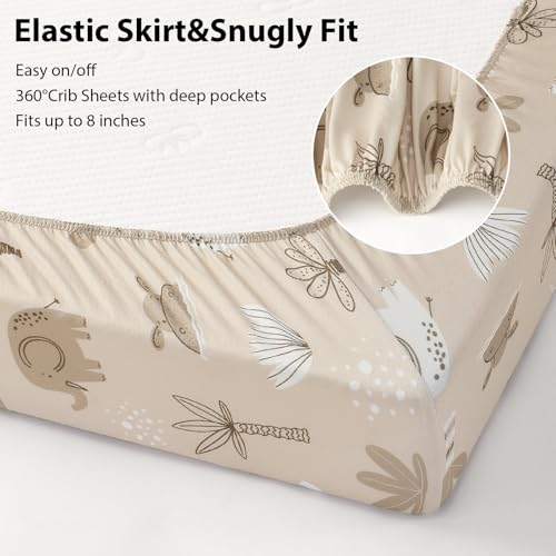 Image of Baby Crib Sheets for Boys and Girls, 3 Pack Toddler Bed Sheets for 52 inchx28 inch Standard Toddler Mattresses, Soft Microfiber Fitted Crib Sheets Neutral Orange Animal World