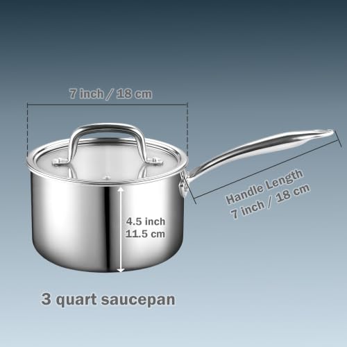 Image of Cook N Home 02680 Tri-Ply Clad Stainless Steel Sauce Pan with Lid, 3 Quart, Silver