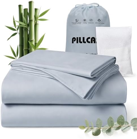 Luxury Organic Tencel & Viscose from Bamboo Cooling Sheet Set,Silky Soft Lyocell Sheets with Deep Pocket, Hypoallergenic & Breathable Bedding with Pillowcases (Sea Glass, Queen)
