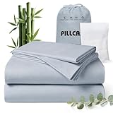 Luxury Organic Tencel & Viscose from Bamboo Cooling Sheet Set,Silky Soft Lyocell Sheets with Deep Pocket, Hypoallergenic & Breathable Bedding with Pillowcases (Sterling Blue, Queen)