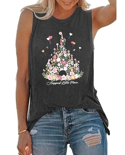 AMWIPE Magic Castle Tank Top for Women Magic Kingdom Graphic Shirt Tops Summer Vacation Vest Gray