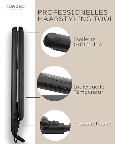 TONDEO Kreppeisen CERION CRIMP | Profi Welleneisen für extra Halt und mehr Volumen | Federgelagerte Heizplatten und einstellbare Temperatur für besonders schonendes Haarstyling