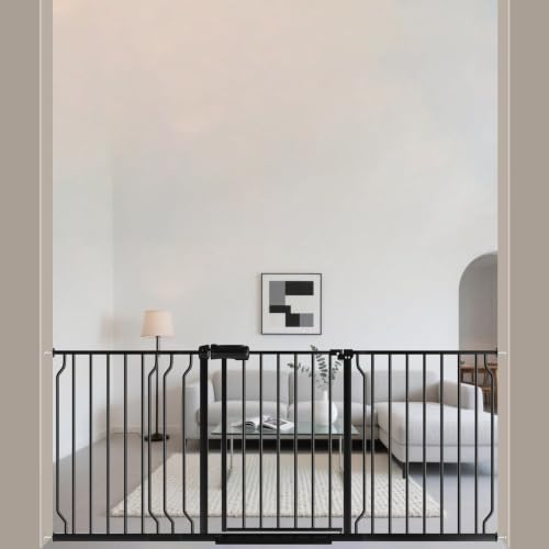 Image of ALLAIBB Extra Wide Pressure Mounted Baby Gate Walk Through Child Kids Safety Toddler Tension Black Long Large Pet Dog Gates with Extension for doorways Kitchen (62.20-71.26 inch /158-181cm, Black)