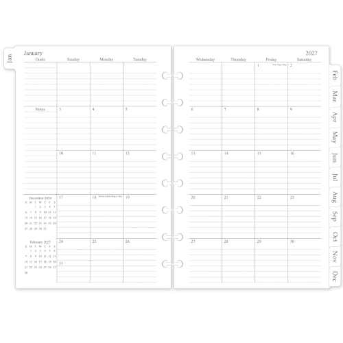 2027-2028 Monthly Planner Refill, 18 Monthly Calendars 8-Disc, 5.5"x8.5"