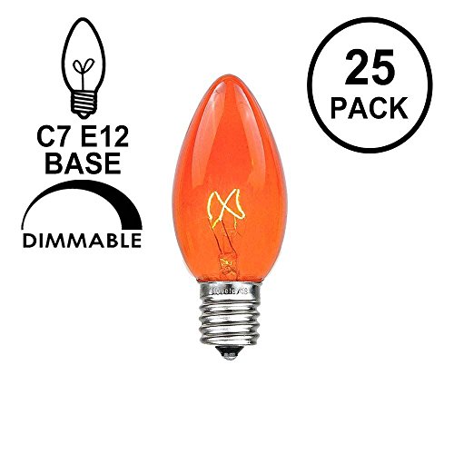 Novelty Lights Incandescent Replacement Bulbs - Outdoor Individual Bulbs For Events, Holiday Parties, Patios, And More - C7/E12 Candelabra Base, 5 Watt Lights (Orange, 25 Pack) #TOP1