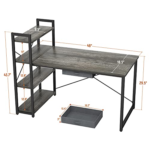 Armocity Computer Desk With Storage Shelves 47 Inch Desk With Storage Drawers 2 Person Desk With Reversible Bookshelves Study Writing Table For Home Office Workstation Bedroom Small Space thumb #6