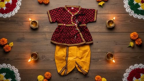 Image of PK HUB Boy's Ethnic Traditonal Design Cotton Dhoti Kurta Chaniya Choli Set for Festival, Occasional Day - (Pack of 1)