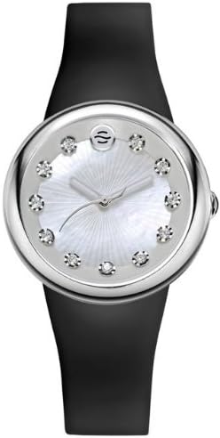 Philip Stein Womens Small Round Watch with Crystal Markers on Black Silicone Strap Black